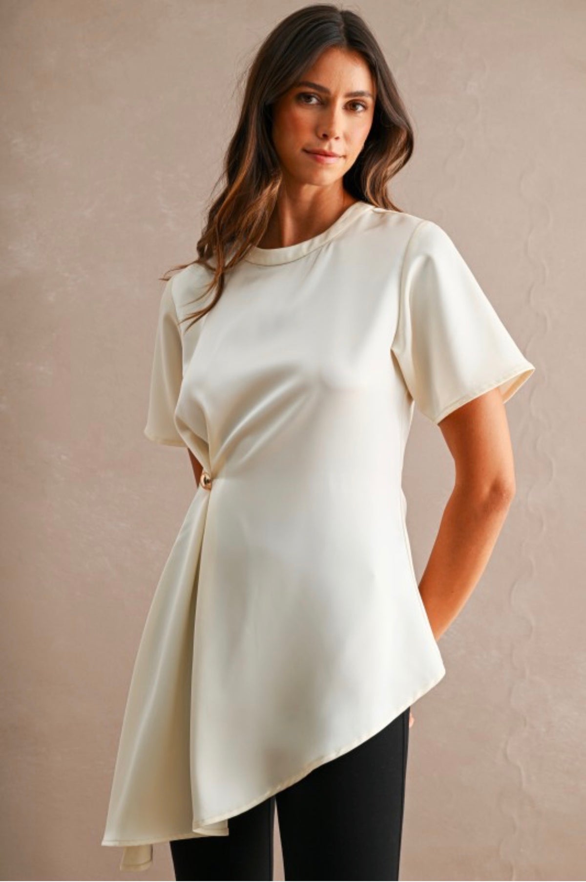 Cream satin draped top