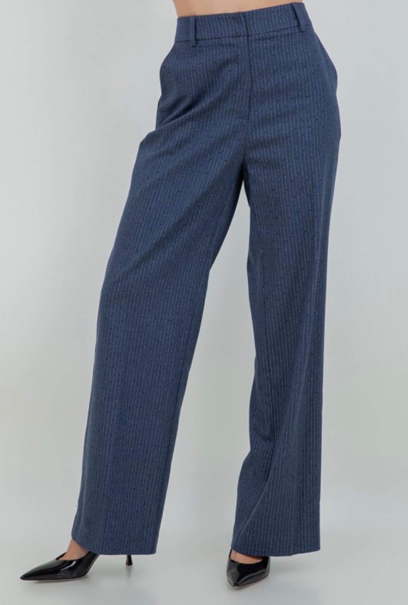 Navy embossed pinstripe trousers