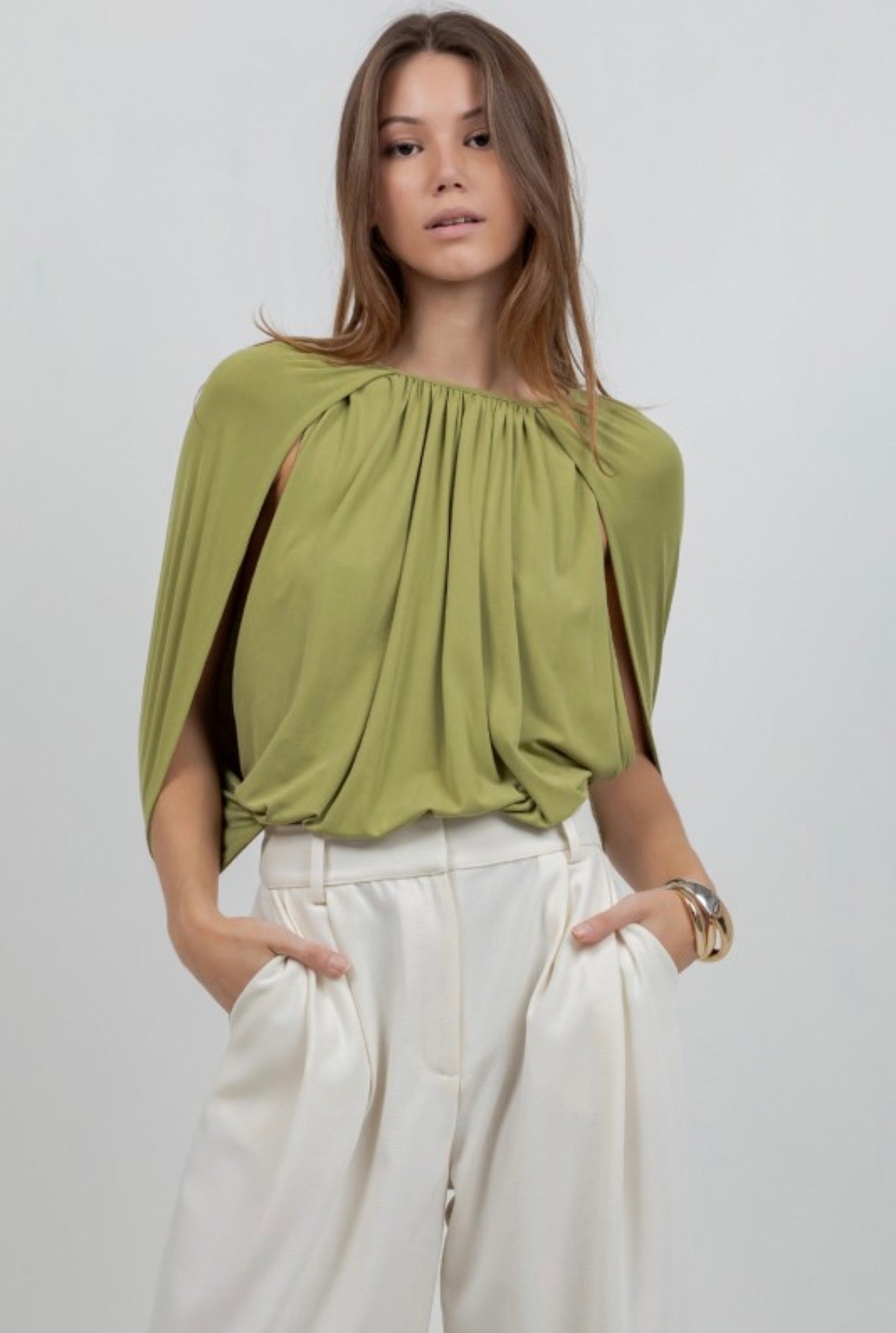 Lemongrass sleeveless cape bodysuit