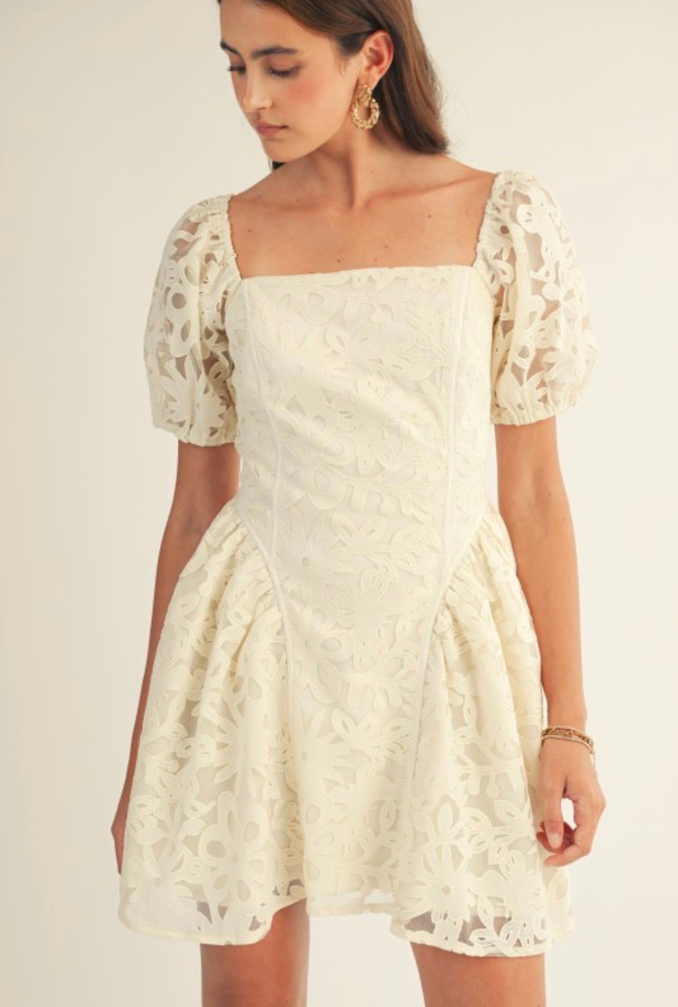cream floral cutout mini