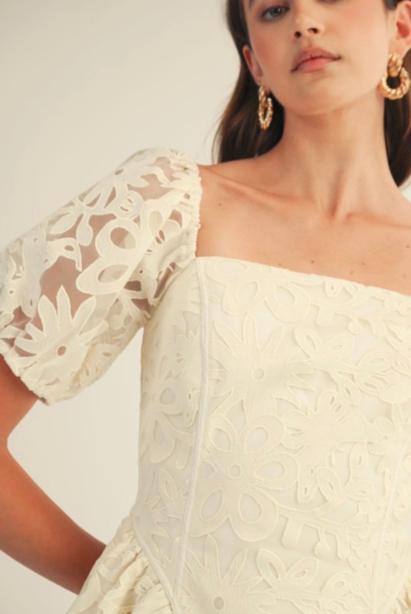 cream floral cutout mini