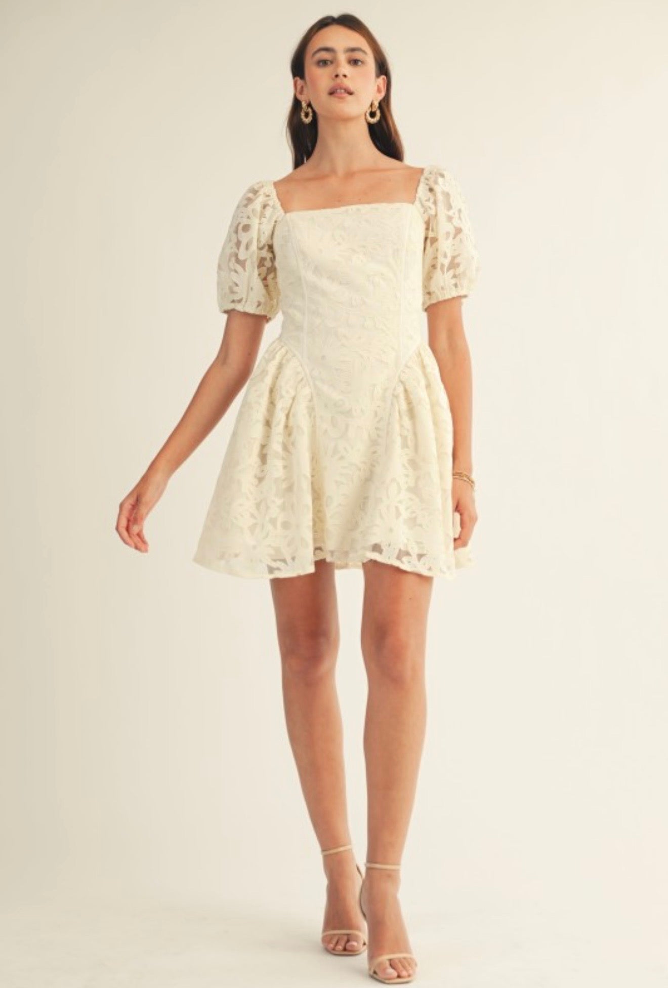 cream floral cutout mini