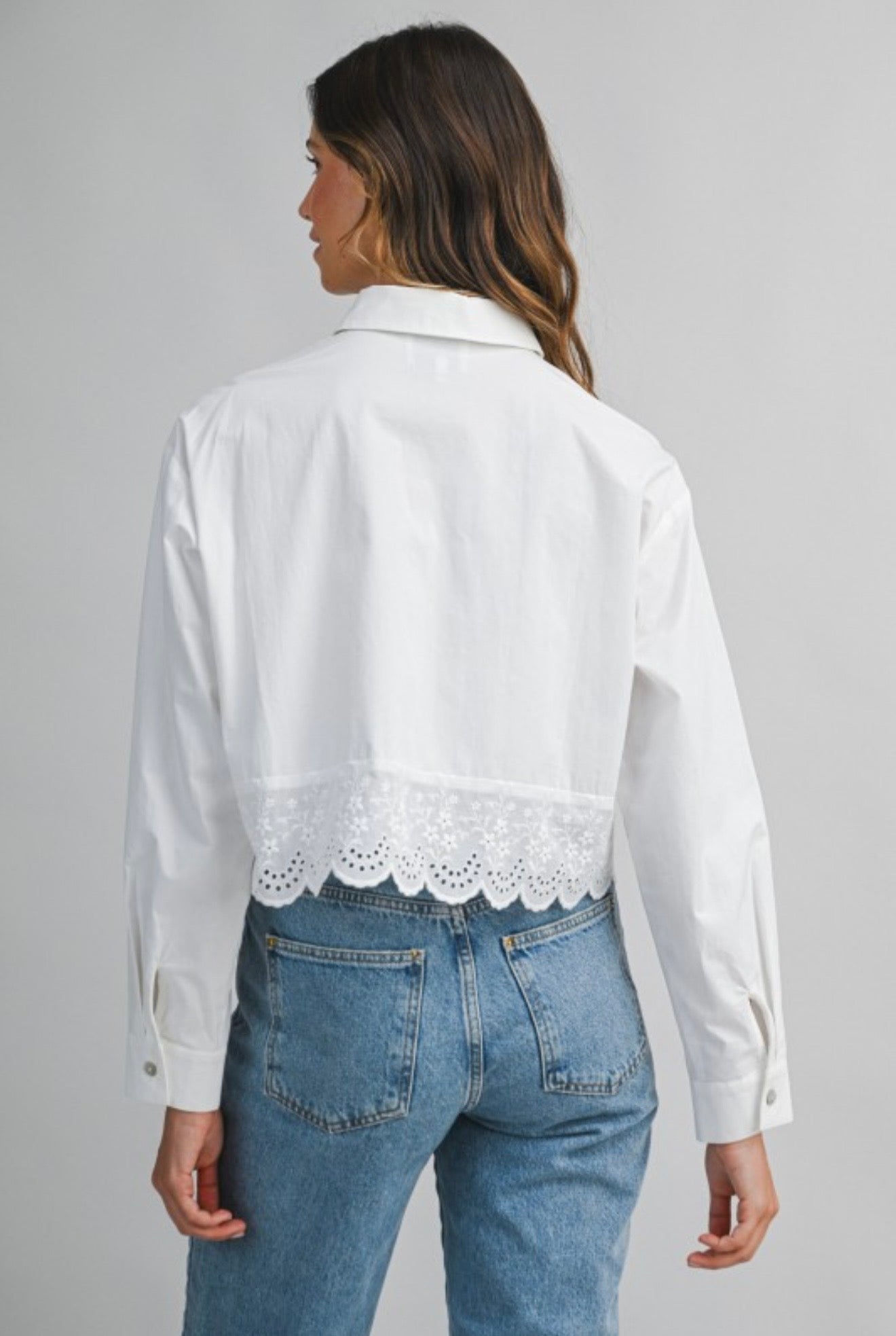 Lace trim white button down