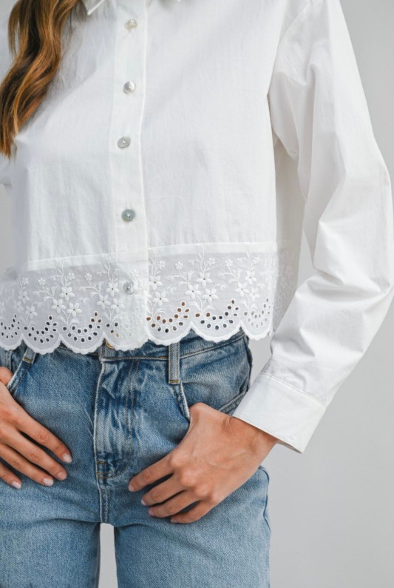 Lace trim white button down