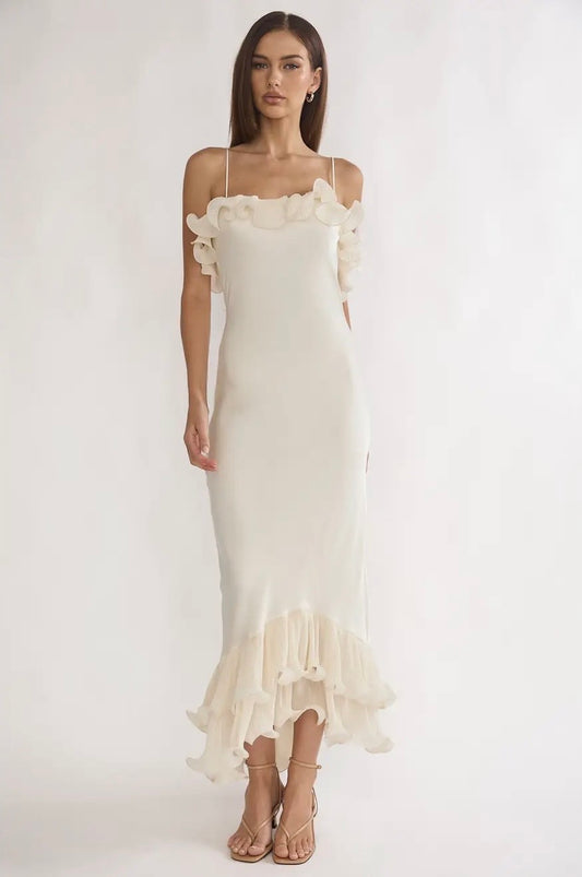 Asymmetrical Off Shoulder Ruffles Midi Dress