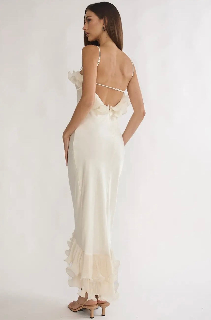 Asymmetrical Off Shoulder Ruffles Midi Dress