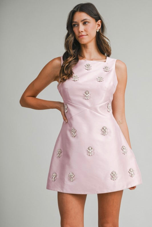 Pink embellished mini dress