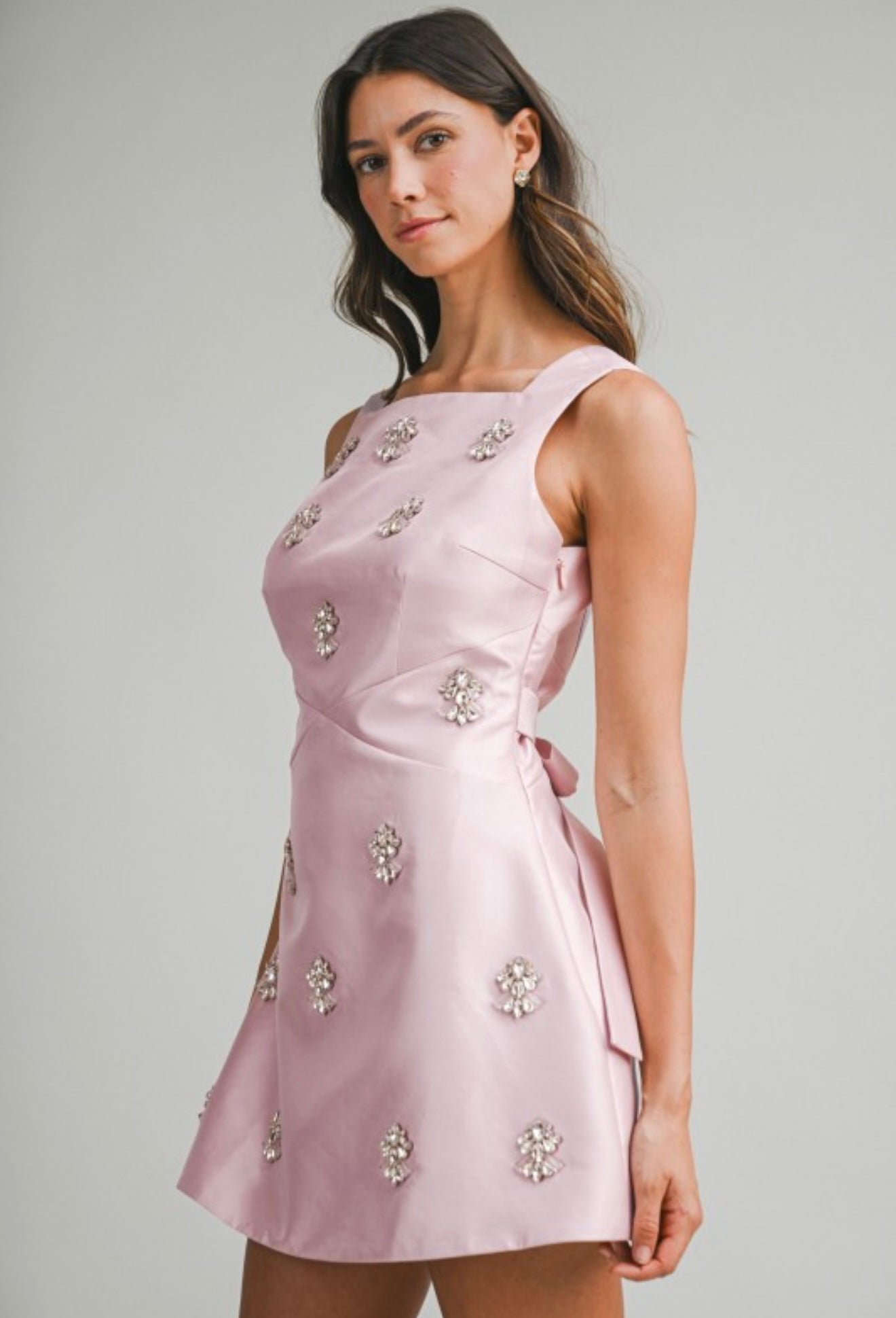 Pink embellished mini dress