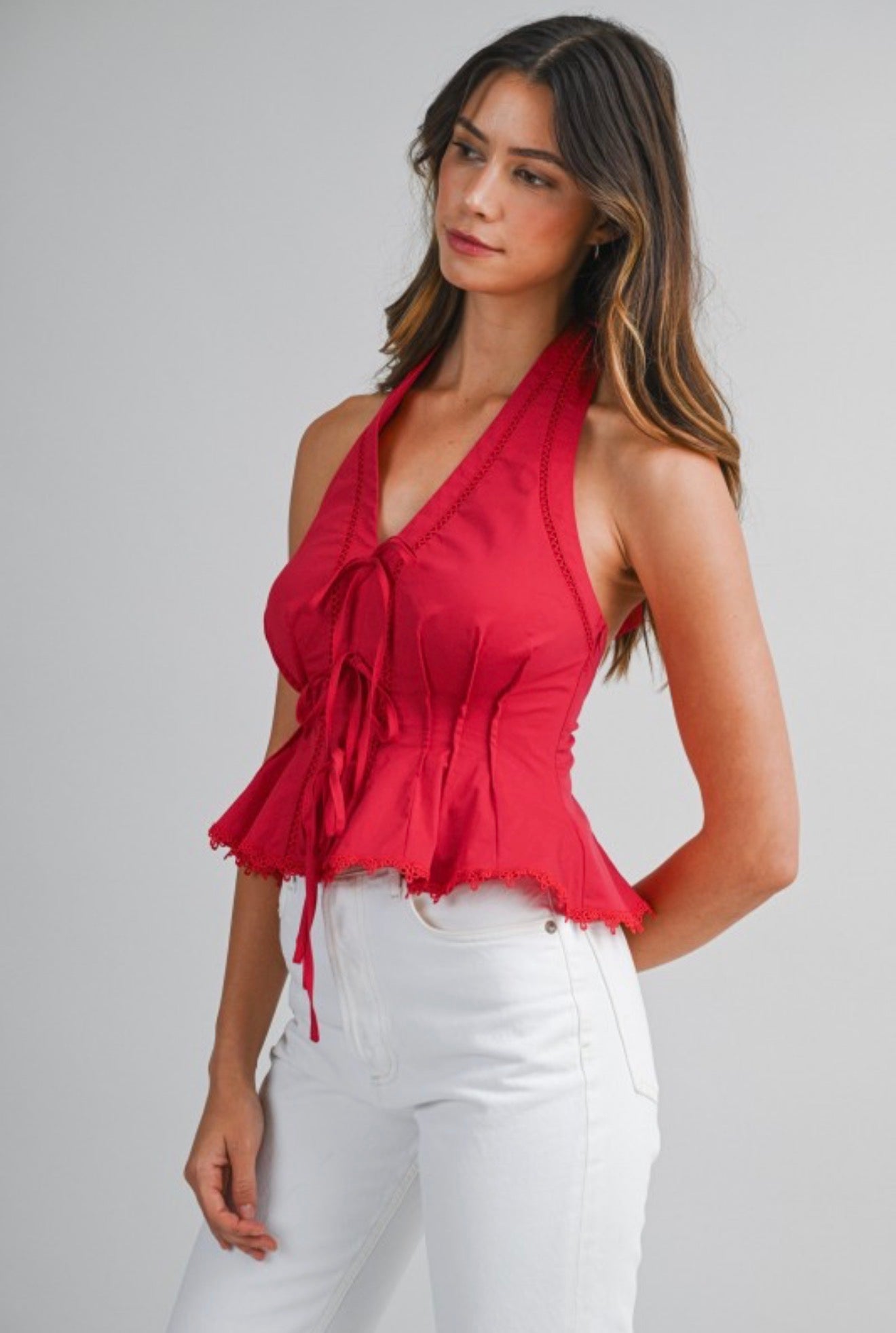 Red halter lace top