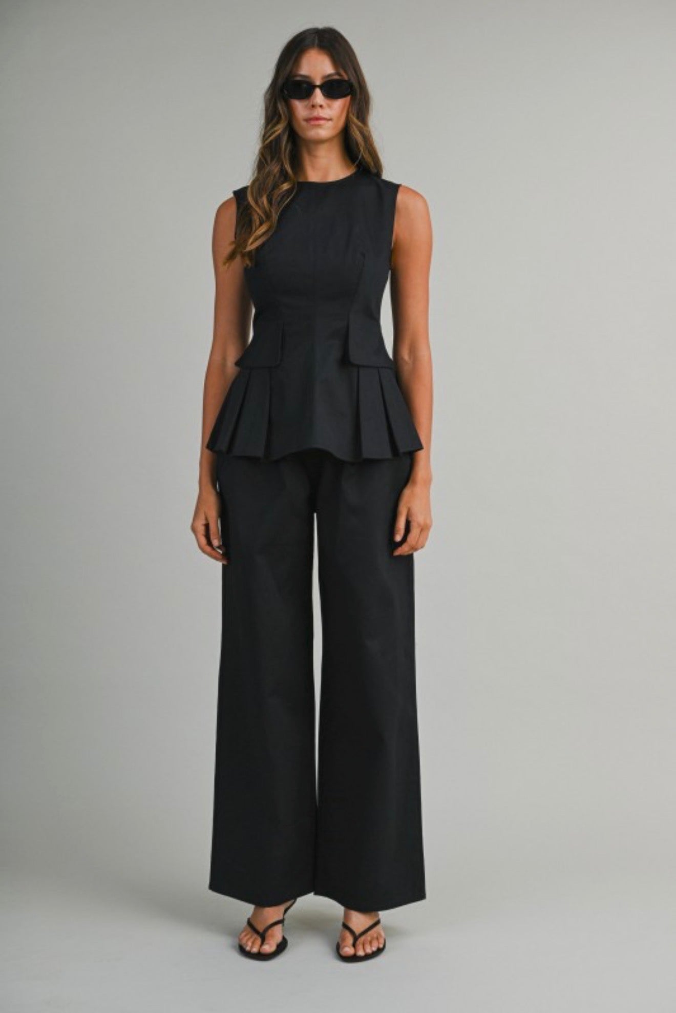 Blk denim peplum set