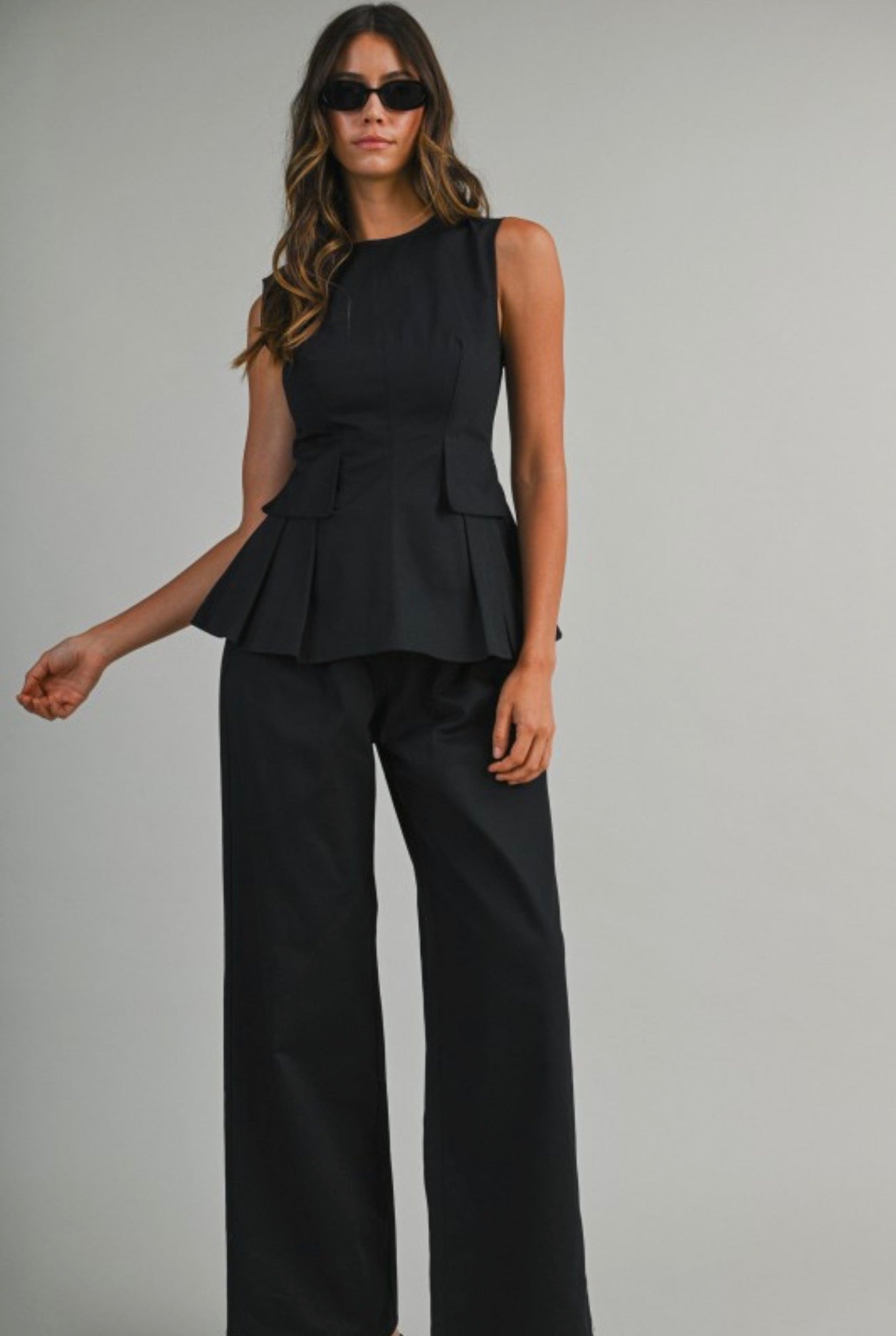 Blk denim peplum set