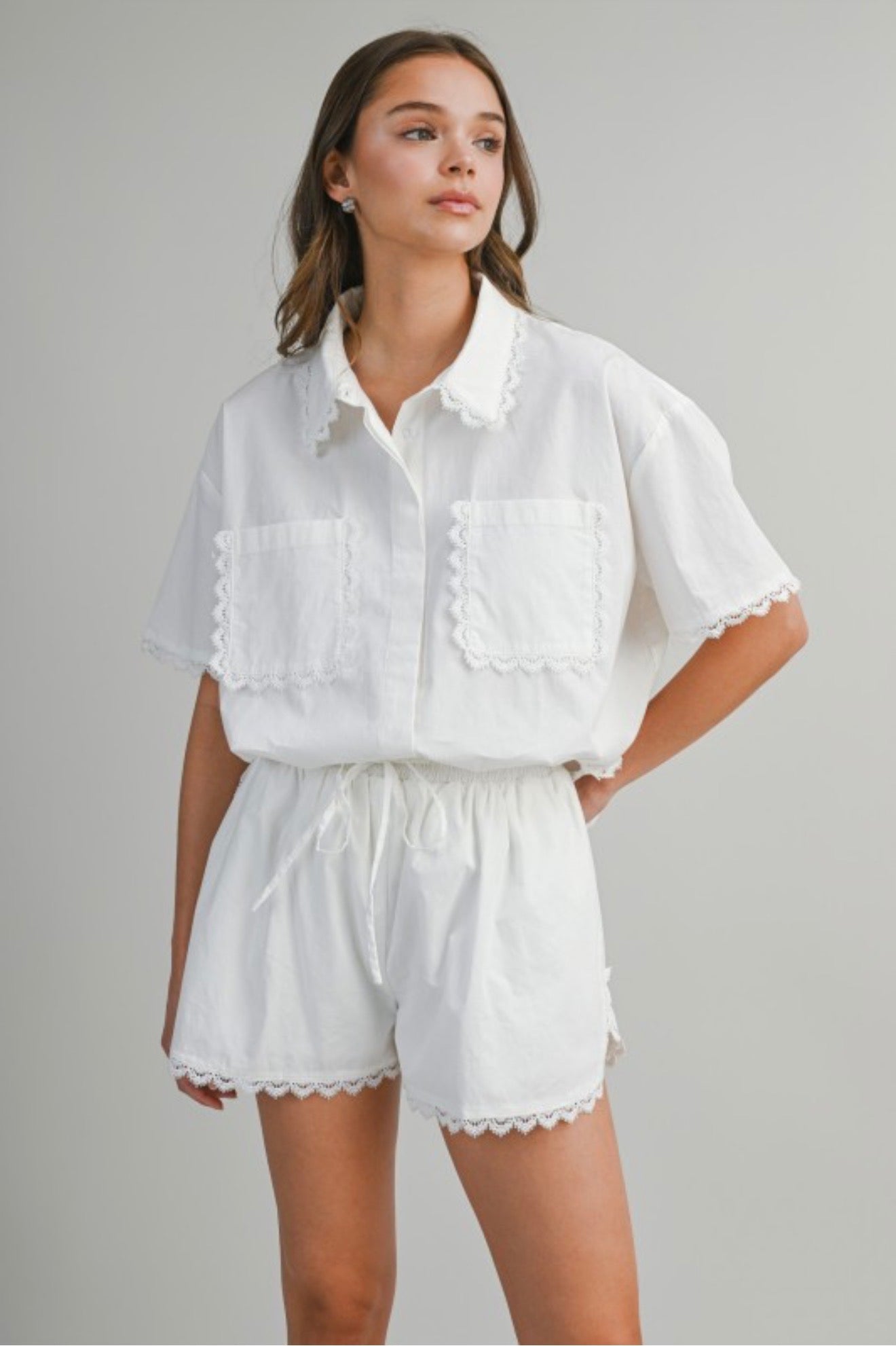 Lace trim shorts set