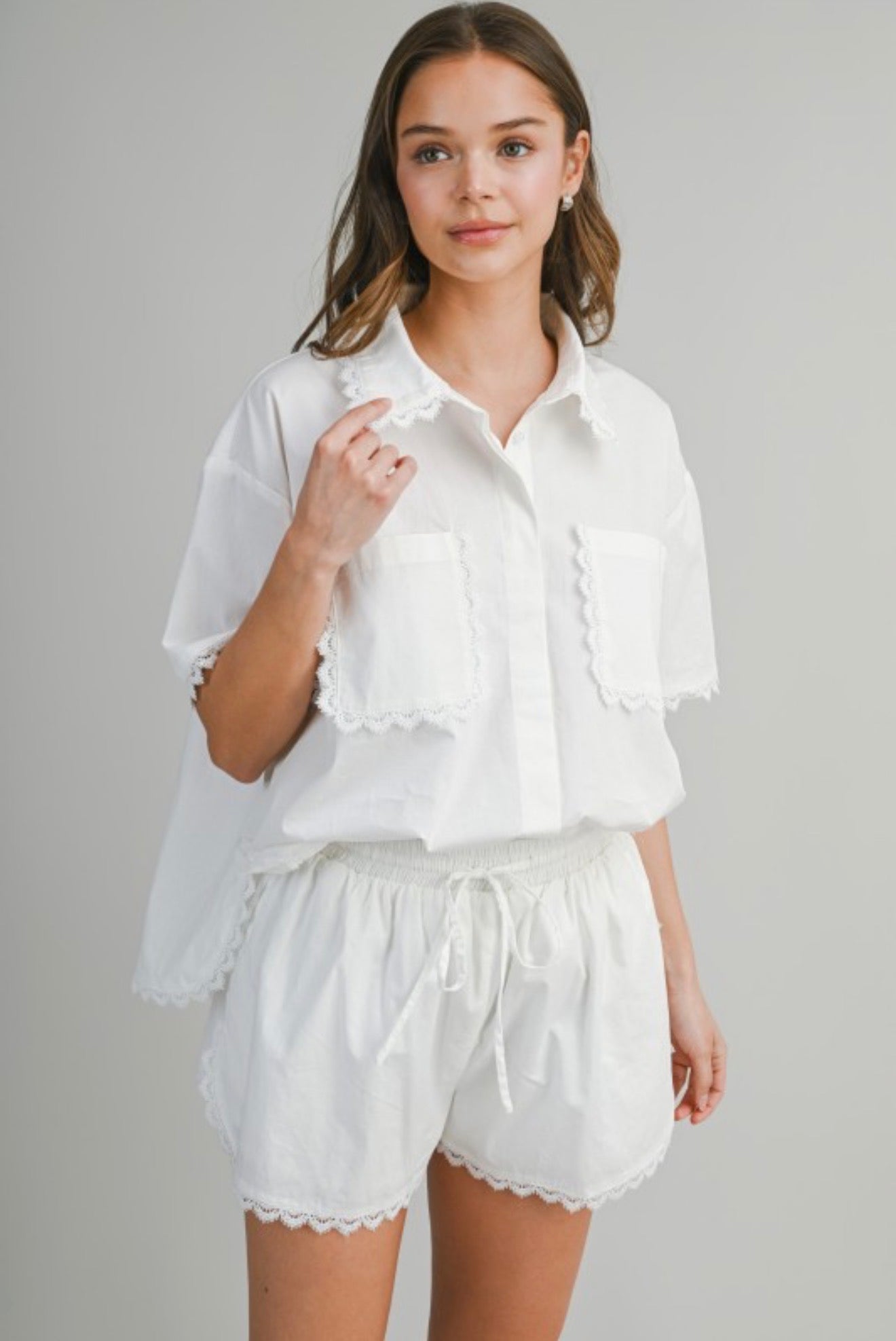 Lace trim shorts set
