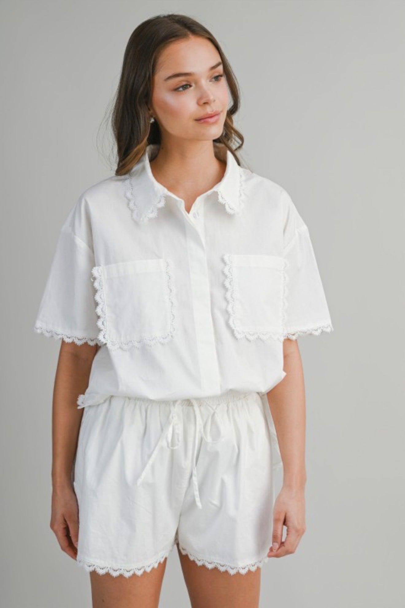 Lace trim shorts set