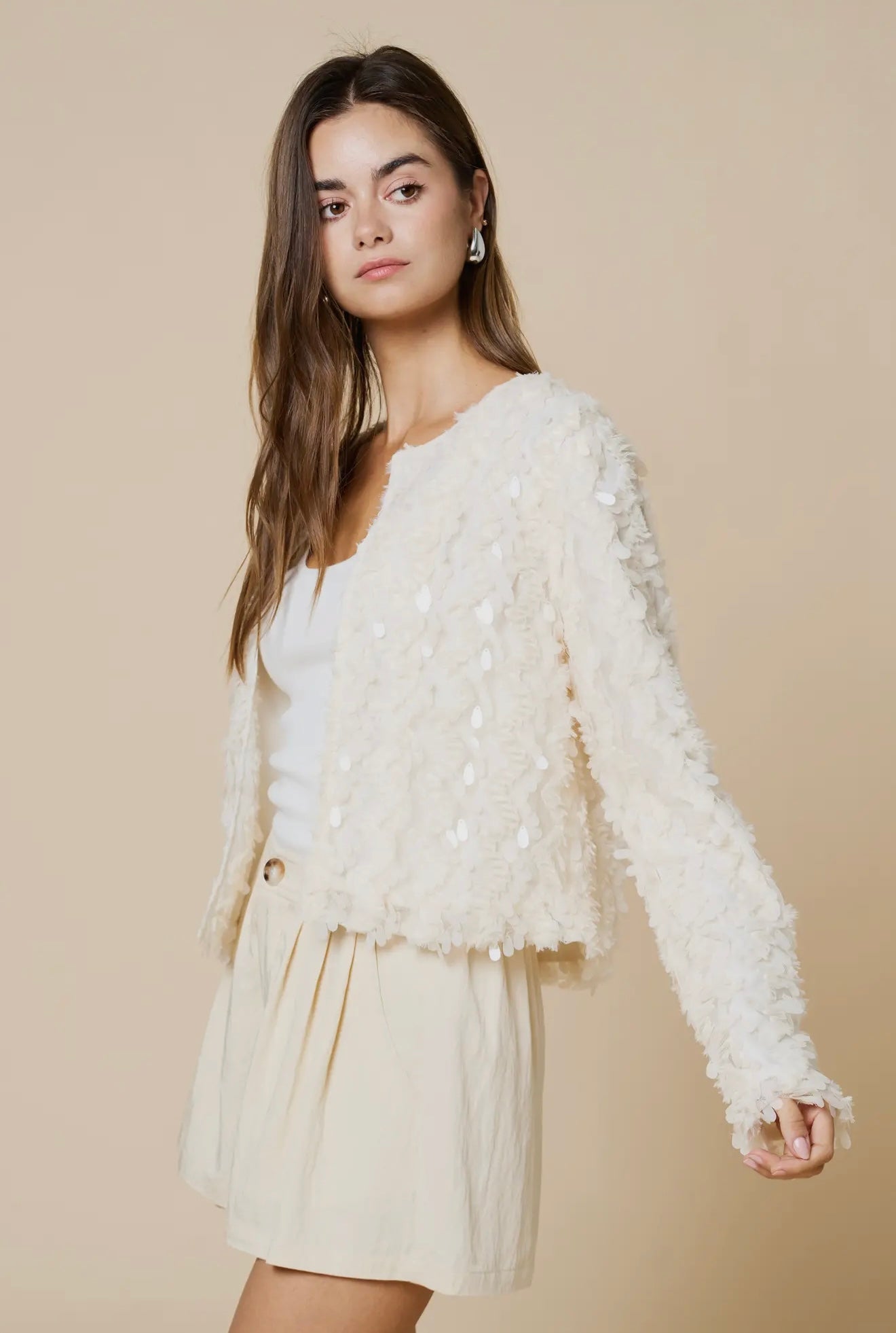 Cream sequin cardigan
