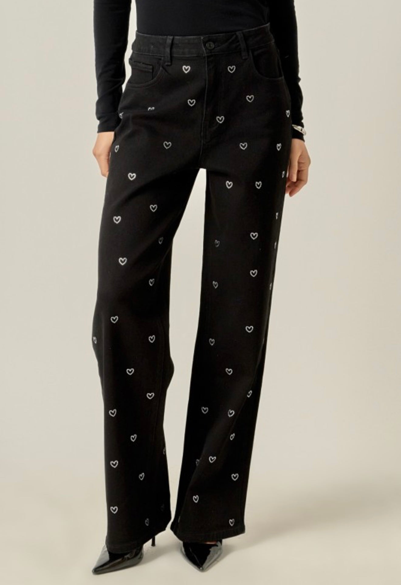 Rhinestone heart jeans