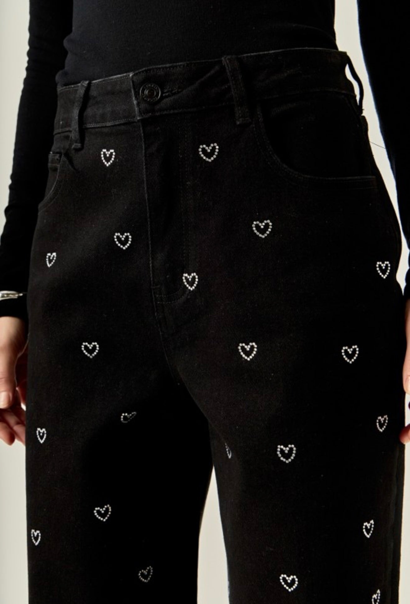Rhinestone heart jeans