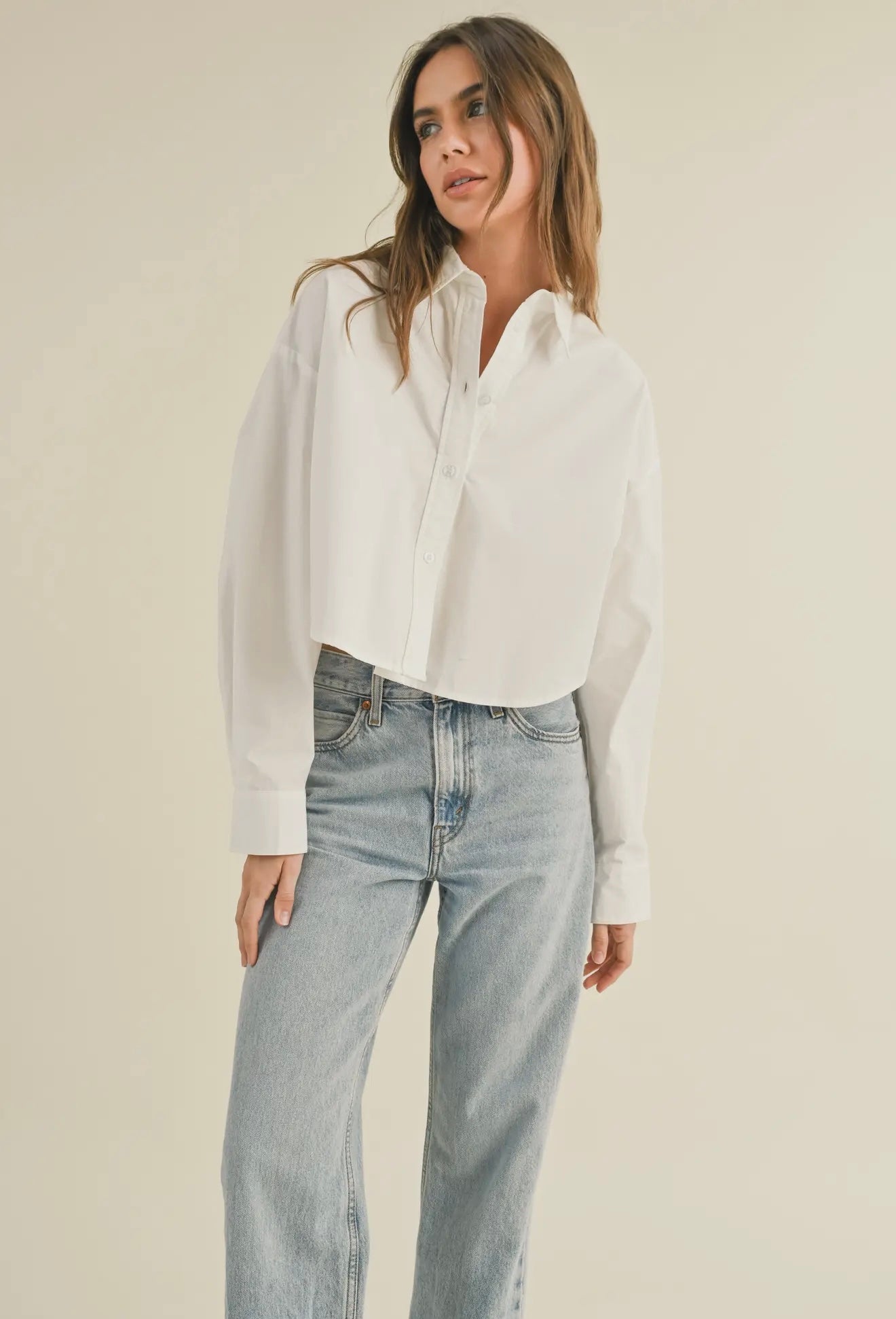 White cropped button down