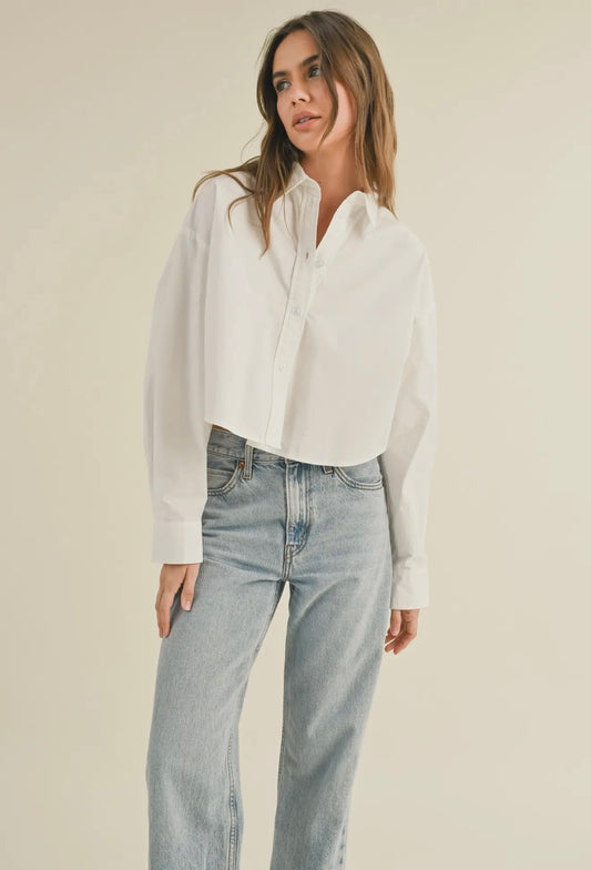 White cropped button down