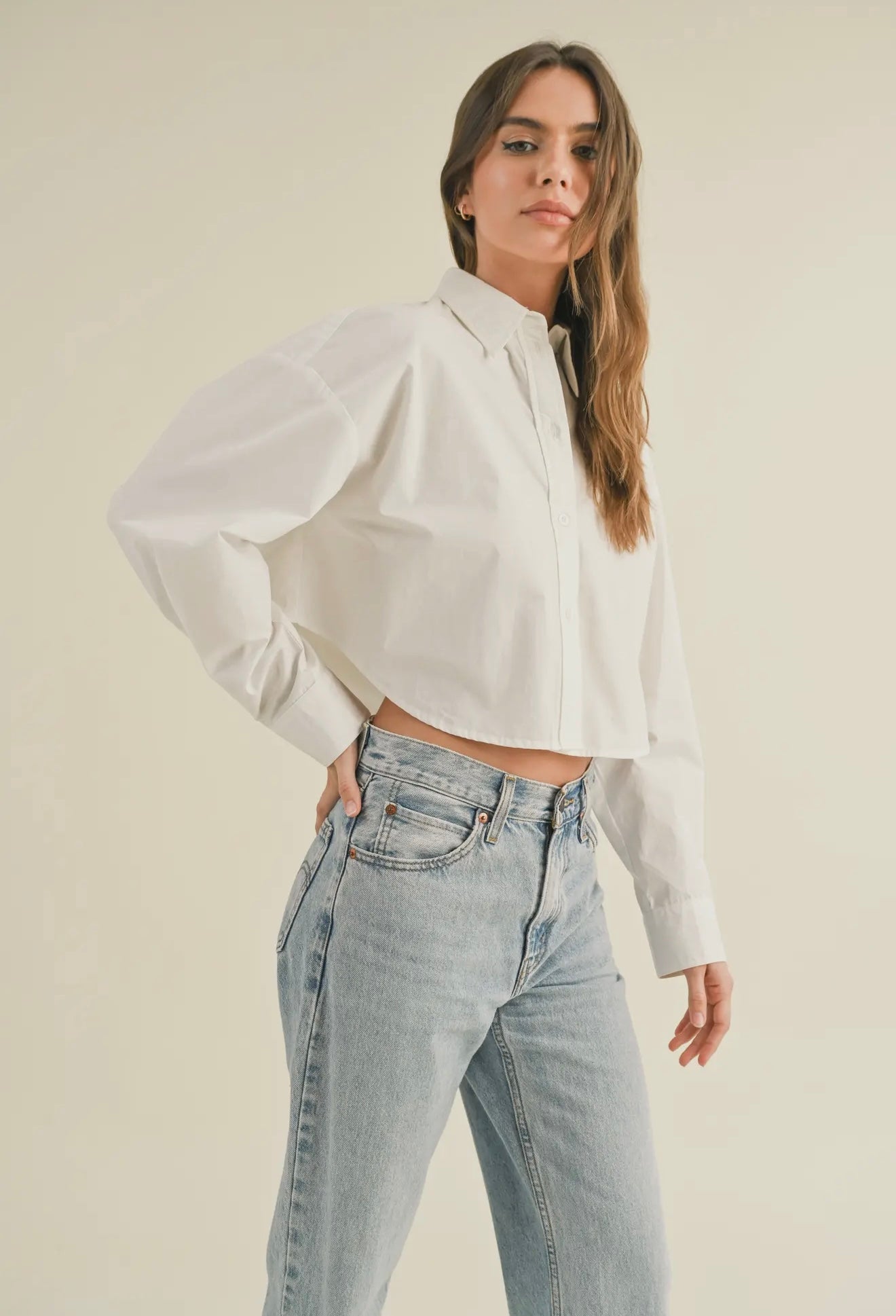 White cropped button down