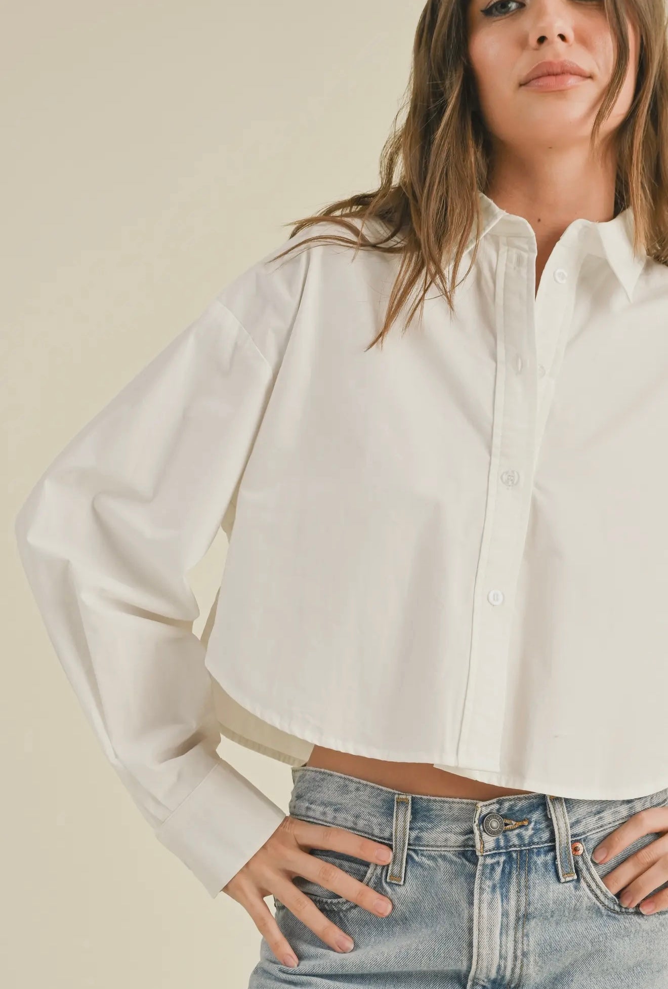 White cropped button down