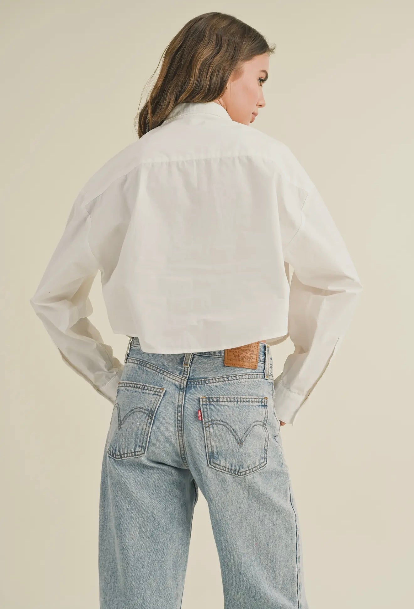 White cropped button down