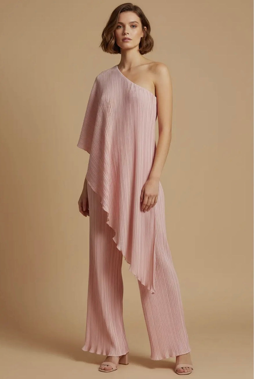 Pink pleated one sholder set