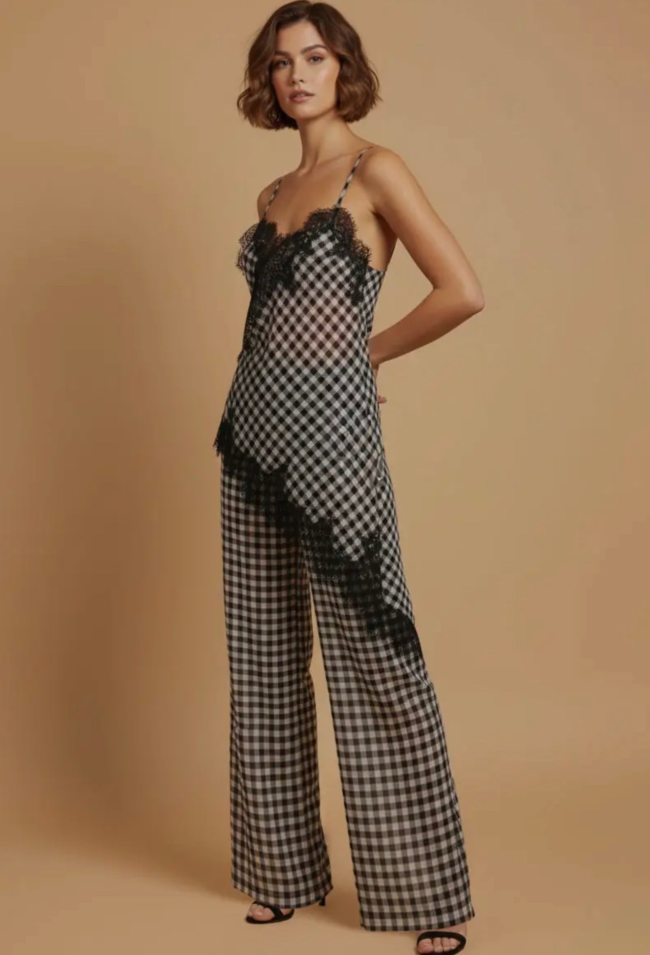 Gingham lace trim set