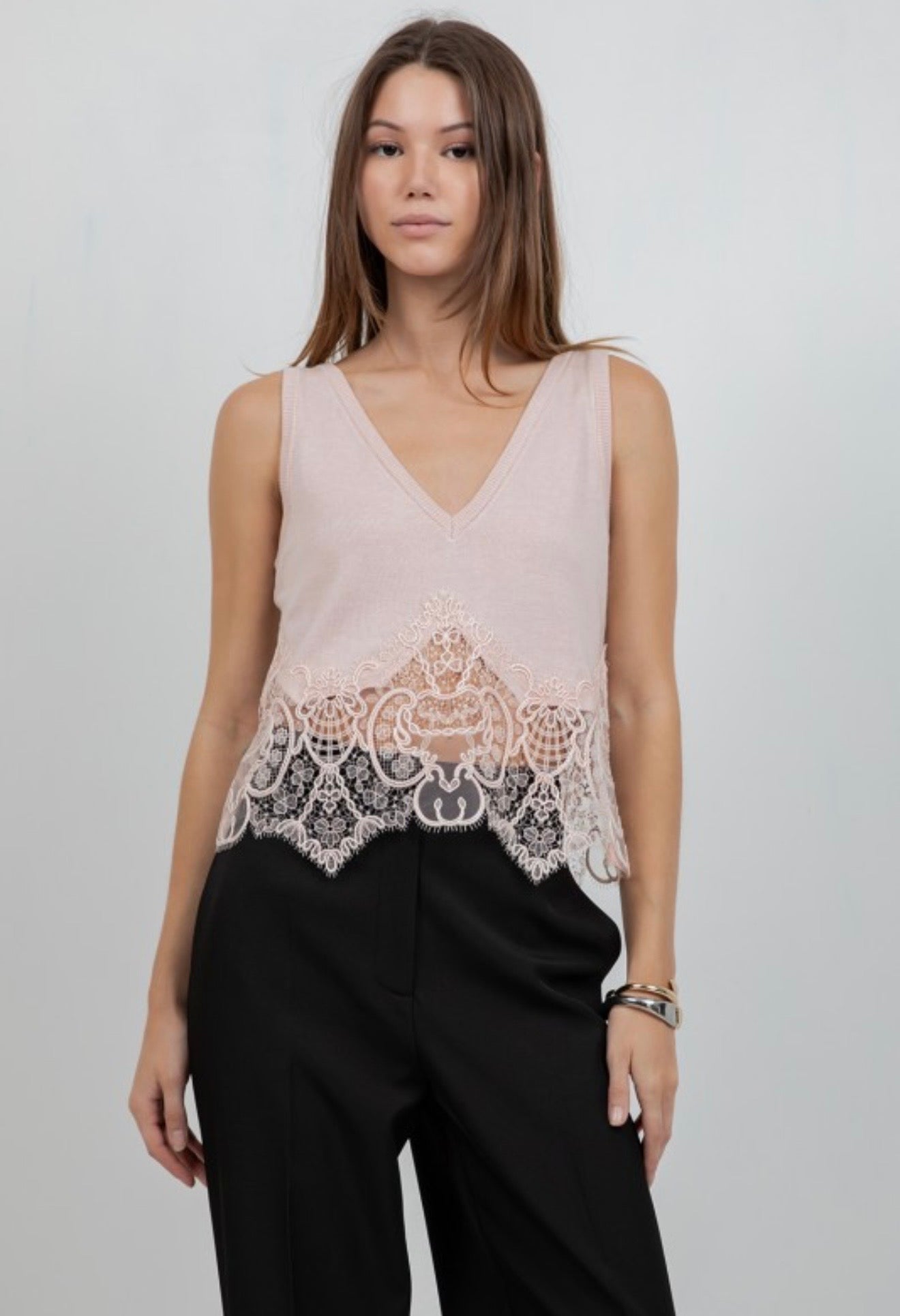 Baby peach lace trim top