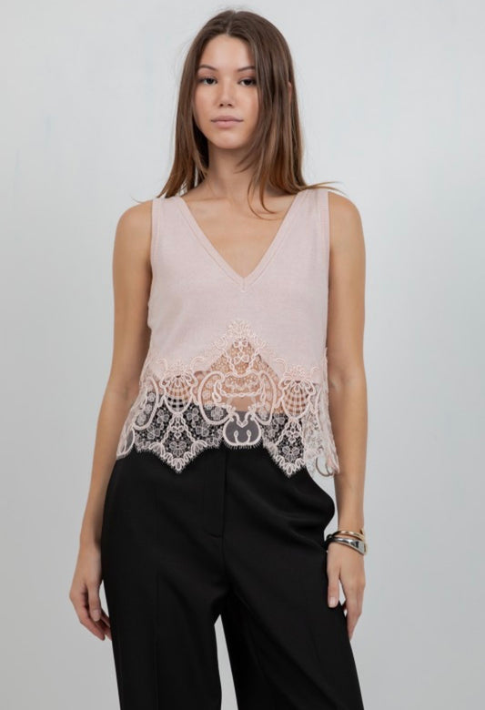 Baby peach lace trim top