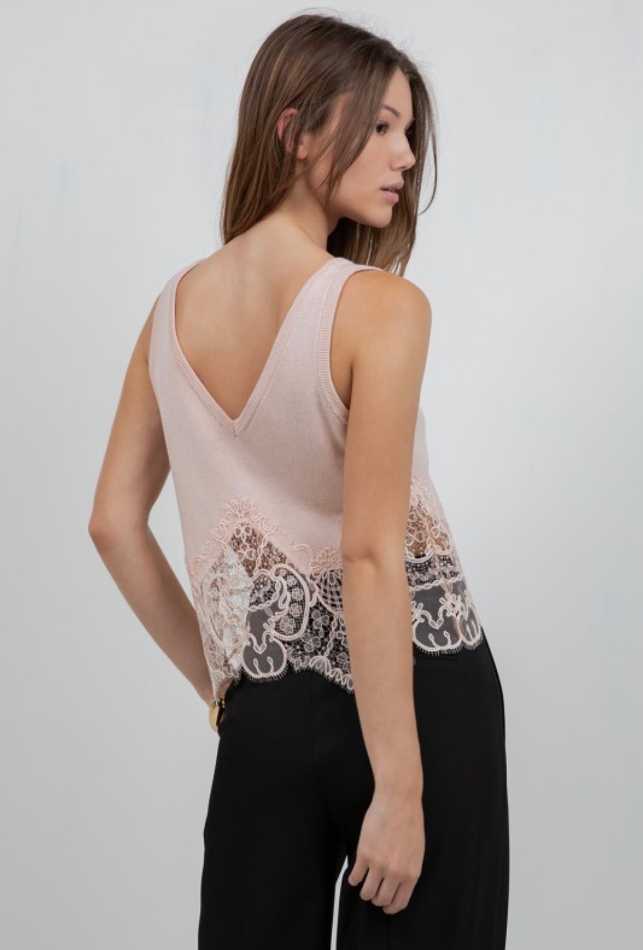 Baby peach lace trim top