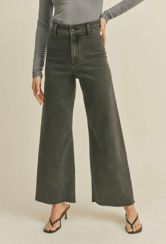 Washed black straight denim